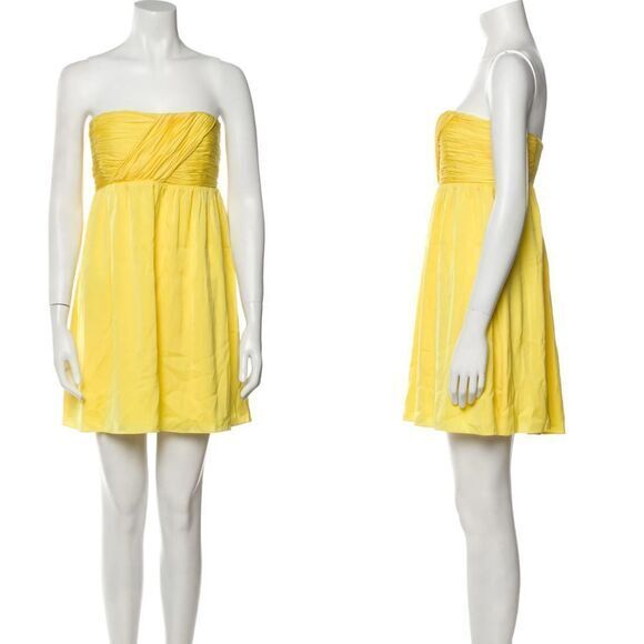 NEW‎ Alice + Olivia 100% Silk A-Line Mini Dress, Yellow, Large - Picture 2 of 14